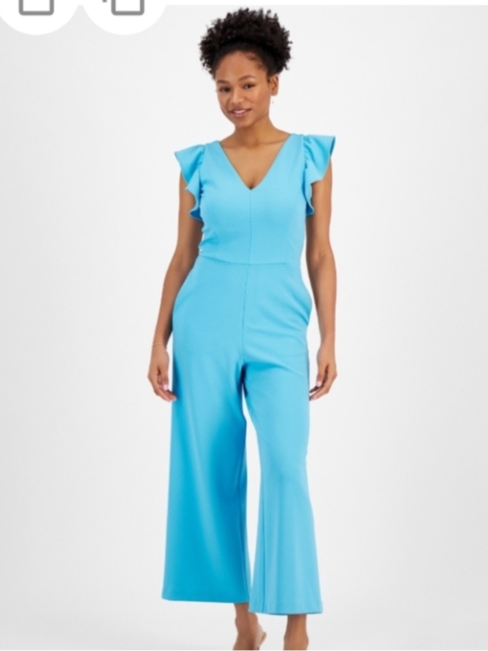 RACHEL Rachel Roy Bright Teal V-Neck Ruffle Sleeve Jumpsuit